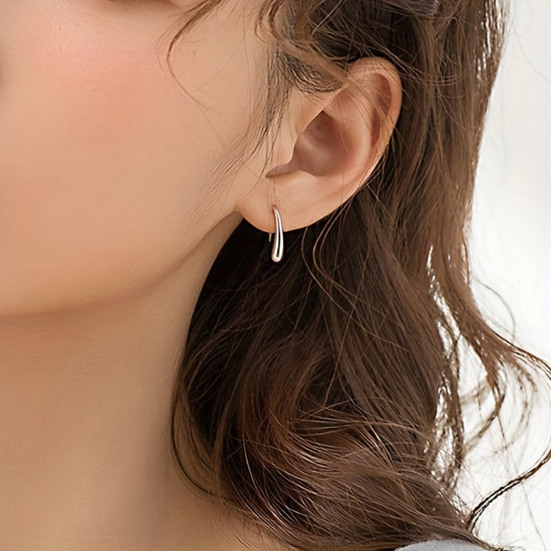 925 Sterling Silver Droplet Design Hook Earrings