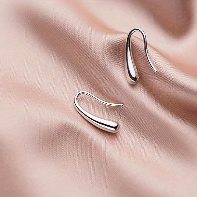 925 Sterling Silver Droplet Design Hook Earrings